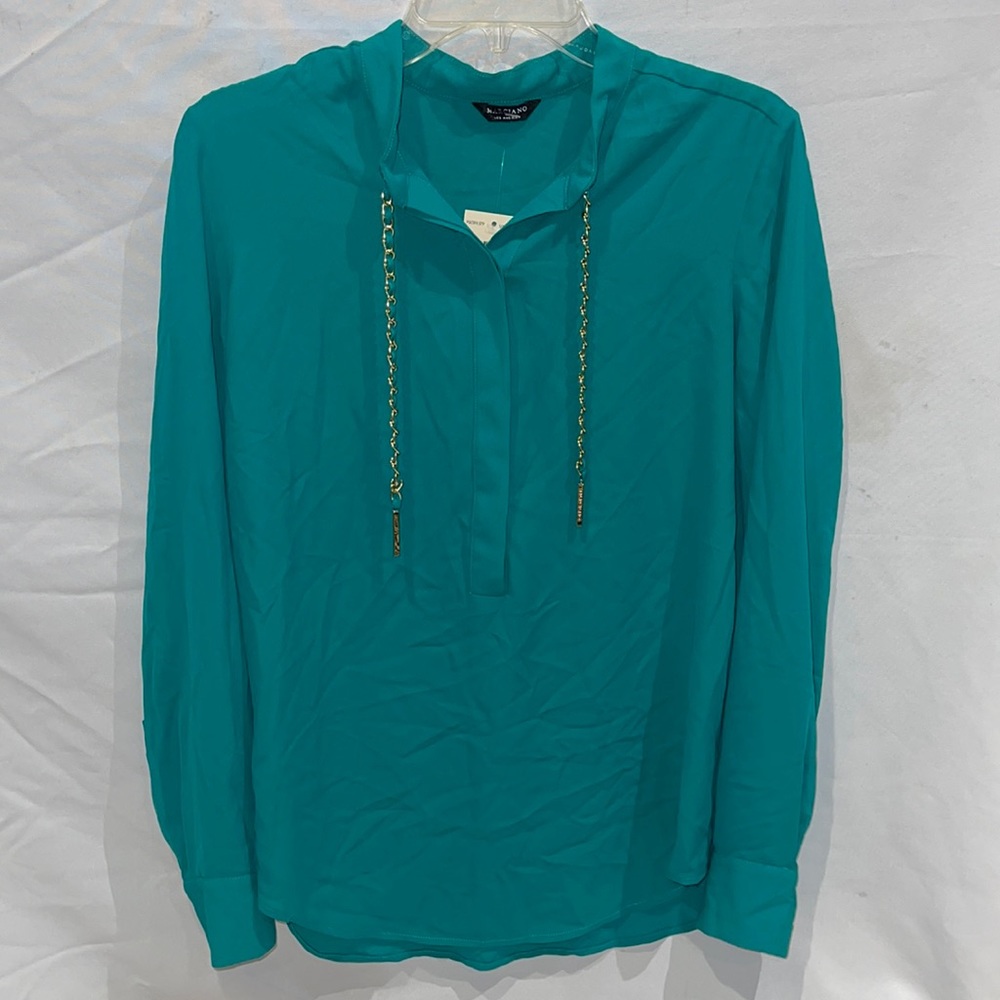 New Guess Marciano Emerald Green Collarless 1/2 Button Up Shirt S